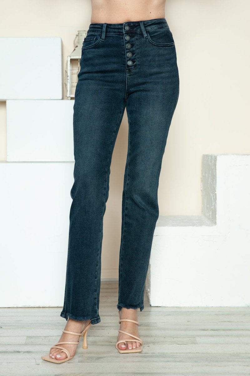 Judy Blue Full Size Button Fly Hem Destroy Straight Jeans - Love Salve